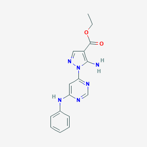 molecular formula C16H16N6O2 B494914 ethyl 5-amino-1-(6-anilino-4-pyrimidinyl)-1H-pyrazole-4-carboxylate 
