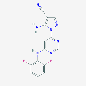 molecular formula C14H9F2N7 B494917 5-amino-1-[6-(2,6-difluoroanilino)-4-pyrimidinyl]-1H-pyrazole-4-carbonitrile 