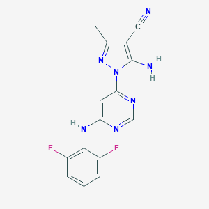 molecular formula C15H11F2N7 B494918 5-amino-1-[6-(2,6-difluoroanilino)-4-pyrimidinyl]-3-methyl-1H-pyrazole-4-carbonitrile 