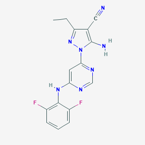 molecular formula C16H13F2N7 B494919 5-amino-1-[6-(2,6-difluoroanilino)-4-pyrimidinyl]-3-ethyl-1H-pyrazole-4-carbonitrile 