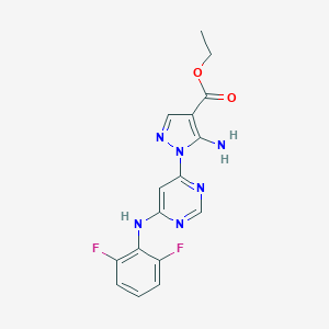 molecular formula C16H14F2N6O2 B494922 ethyl 5-amino-1-[6-(2,6-difluoroanilino)-4-pyrimidinyl]-1H-pyrazole-4-carboxylate 