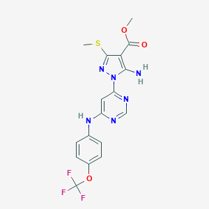molecular formula C17H15F3N6O3S B494925 methyl 5-amino-3-(methylsulfanyl)-1-{6-[4-(trifluoromethoxy)anilino]-4-pyrimidinyl}-1H-pyrazole-4-carboxylate 
