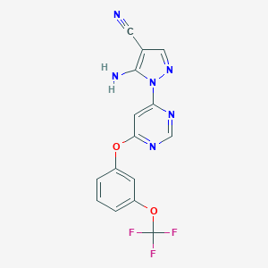 molecular formula C15H9F3N6O2 B494927 5-amino-1-{6-[3-(trifluoromethoxy)phenoxy]-4-pyrimidinyl}-1H-pyrazole-4-carbonitrile 