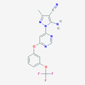 molecular formula C16H11F3N6O2 B494928 5-amino-3-methyl-1-{6-[3-(trifluoromethoxy)phenoxy]-4-pyrimidinyl}-1H-pyrazole-4-carbonitrile 