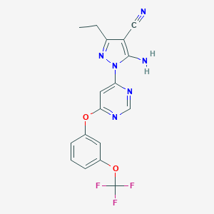 molecular formula C17H13F3N6O2 B494929 5-amino-3-ethyl-1-{6-[3-(trifluoromethoxy)phenoxy]-4-pyrimidinyl}-1H-pyrazole-4-carbonitrile 