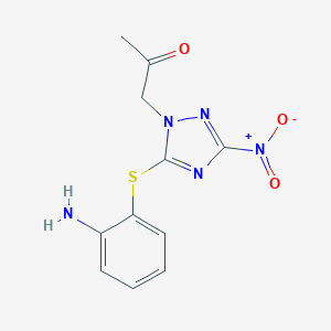 molecular formula C11H11N5O3S B494932 1-{5-[(2-aminophenyl)sulfanyl]-3-nitro-1H-1,2,4-triazol-1-yl}acetone 