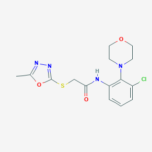 molecular formula C15H17ClN4O3S B494935 N-[3-chloro-2-(4-morpholinyl)phenyl]-2-[(5-methyl-1,3,4-oxadiazol-2-yl)sulfanyl]acetamide 