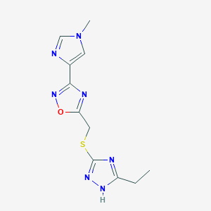 molecular formula C11H13N7OS B4949562 5-{[(3-ethyl-1H-1,2,4-triazol-5-yl)thio]methyl}-3-(1-methyl-1H-imidazol-4-yl)-1,2,4-oxadiazole 
