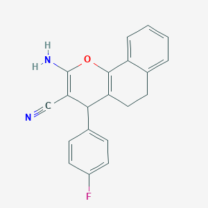 molecular formula C20H15FN2O B494966 2-amino-4-(4-fluorophenyl)-5,6-dihydro-4H-benzo[h]chromene-3-carbonitrile 