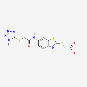 molecular formula C14H14N6O3S3 B4949754 methyl {[6-({[(1-methyl-1H-tetrazol-5-yl)thio]acetyl}amino)-1,3-benzothiazol-2-yl]thio}acetate 