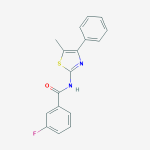 molecular formula C17H13FN2OS B494977 3-fluoro-N-(5-methyl-4-phenyl-1,3-thiazol-2-yl)benzamide CAS No. 459792-82-6