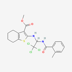 METHYL 2-({2,2,2-TRICHLORO-1-[(2-METHYLPHENYL)FORMAMIDO]ETHYL}AMINO)-4,5,6,7-TETRAHYDRO-1-BENZOTHIOPHENE-3-CARBOXYLATE