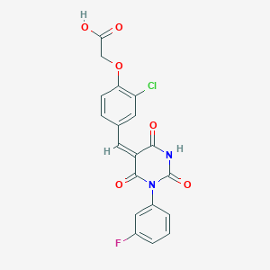 molecular formula C19H12ClFN2O6 B4950413 (2-chloro-4-{[1-(3-fluorophenyl)-2,4,6-trioxotetrahydro-5(2H)-pyrimidinylidene]methyl}phenoxy)acetic acid 