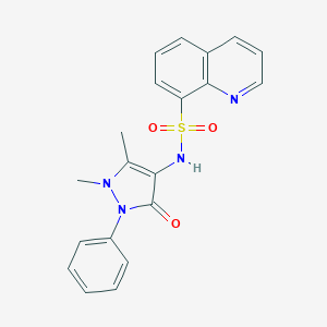 molecular formula C20H18N4O3S B495043 2,3-Dimethyl-1-phenyl-4-((8-quinolylsulfonyl)amino)-3-pyrazolin-5-one CAS No. 296771-78-3