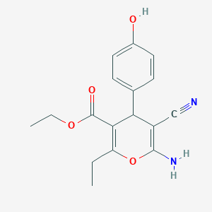 molecular formula C17H18N2O4 B4950433 ethyl 6-amino-5-cyano-2-ethyl-4-(4-hydroxyphenyl)-4H-pyran-3-carboxylate 