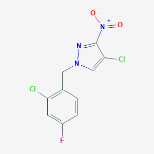 molecular formula C10H6Cl2FN3O2 B495050 4-chloro-1-(2-chloro-4-fluorobenzyl)-3-nitro-1H-pyrazole 