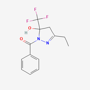 molecular formula C13H13F3N2O2 B4950563 1-benzoyl-3-ethyl-5-(trifluoromethyl)-4,5-dihydro-1H-pyrazol-5-ol 