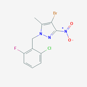 molecular formula C11H8BrClFN3O2 B495065 4-bromo-1-(2-chloro-6-fluorobenzyl)-3-nitro-5-methyl-1H-pyrazole 