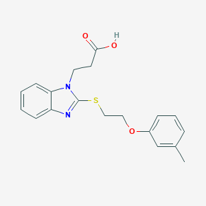 molecular formula C19H20N2O3S B495108 3-[2-(2-m-Tolyloxy-ethylsulfanyl)-benzoimidazol-1-yl]-propionic acid 
