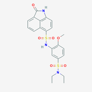 molecular formula C22H23N3O6S2 B495123 N-{5-[(diethylamino)sulfonyl]-2-methoxyphenyl}-2-oxo-1,2-dihydrobenzo[cd]indole-6-sulfonamide 