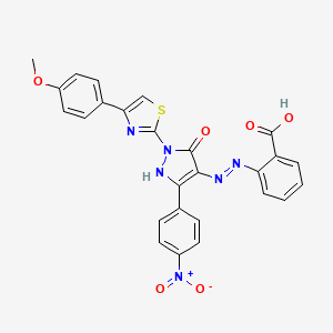 2-{2-[1-[4-(4-methoxyphenyl)-1,3-thiazol-2-yl]-3-(4-nitrophenyl)-5-oxo-1,5-dihydro-4H-pyrazol-4-ylidene]hydrazino}benzoic acid