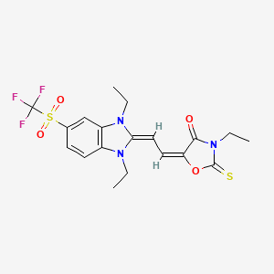 5-(2-{1,3-diethyl-5-[(trifluoromethyl)sulfonyl]-1,3-dihydro-2H-benzimidazol-2-ylidene}ethylidene)-3-ethyl-2-thioxo-1,3-oxazolidin-4-one