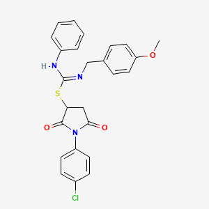 [1-(4-chlorophenyl)-2,5-dioxopyrrolidin-3-yl] N'-[(4-methoxyphenyl)methyl]-N-phenylcarbamimidothioate