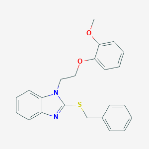 molecular formula C23H22N2O2S B495180 2-(benzylsulfanyl)-1-[2-(2-methoxyphenoxy)ethyl]-1H-benzimidazole 