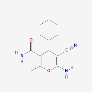 molecular formula C14H19N3O2 B4951810 6-amino-5-cyano-4-cyclohexyl-2-methyl-4H-pyran-3-carboxamide 