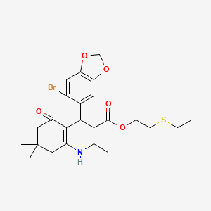 molecular formula C24H28BrNO5S B4951957 2-(ethylthio)ethyl 4-(6-bromo-1,3-benzodioxol-5-yl)-2,7,7-trimethyl-5-oxo-1,4,5,6,7,8-hexahydro-3-quinolinecarboxylate 