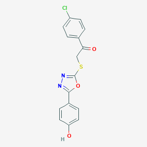 molecular formula C16H11ClN2O3S B495205 1-(4-Chlorophenyl)-2-{[5-(4-hydroxyphenyl)-1,3,4-oxadiazol-2-yl]sulfanyl}ethanone 