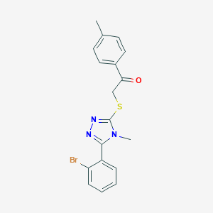 molecular formula C18H16BrN3OS B495208 2-{[5-(2-bromophenyl)-4-methyl-4H-1,2,4-triazol-3-yl]sulfanyl}-1-(4-methylphenyl)ethanone 