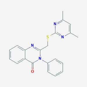 molecular formula C21H18N4OS B495217 2-{[(4,6-dimethyl-2-pyrimidinyl)sulfanyl]methyl}-3-phenyl-4(3H)-quinazolinone 