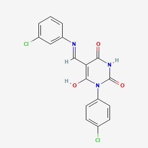 molecular formula C17H11Cl2N3O3 B4952232 1-(4-chlorophenyl)-5-{[(3-chlorophenyl)amino]methylene}-2,4,6(1H,3H,5H)-pyrimidinetrione 