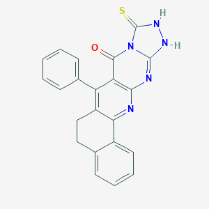 molecular formula C22H15N5OS B495224 7-phenyl-10-sulfanyl-6,12-dihydrobenzo[h][1,2,4]triazolo[4',3':1,2]pyrimido[4,5-b]quinolin-8(5H)-one 
