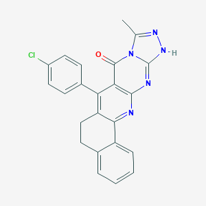 molecular formula C23H16ClN5O B495232 7-(4-chlorophenyl)-10-methyl-6,12-dihydrobenzo[h][1,2,4]triazolo[4',3':1,2]pyrimido[4,5-b]quinolin-8(5H)-one 