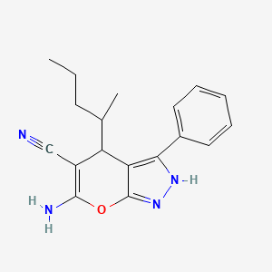 6-amino-4-(1-methylbutyl)-3-phenyl-1,4-dihydropyrano[2,3-c]pyrazole-5-carbonitrile