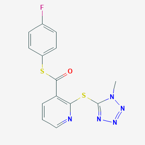 molecular formula C14H10FN5OS2 B495277 S-(4-fluorophenyl) 2-[(1-methyl-1H-tetraazol-5-yl)sulfanyl]-3-pyridinecarbothioate 