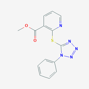 molecular formula C14H11N5O2S B495280 methyl 2-[(1-phenyl-1H-tetraazol-5-yl)sulfanyl]nicotinate 