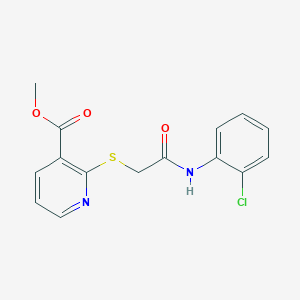 molecular formula C15H13ClN2O3S B495283 Methyl 2-{[2-(2-chloroanilino)-2-oxoethyl]sulfanyl}nicotinate 