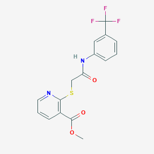 molecular formula C16H13F3N2O3S B495286 Methyl 2-({2-oxo-2-[3-(trifluoromethyl)anilino]ethyl}sulfanyl)nicotinate 