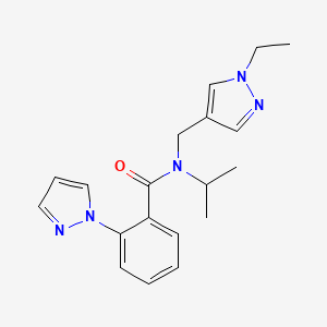 molecular formula C19H23N5O B4953102 N-[(1-ethyl-1H-pyrazol-4-yl)methyl]-N-isopropyl-2-(1H-pyrazol-1-yl)benzamide 