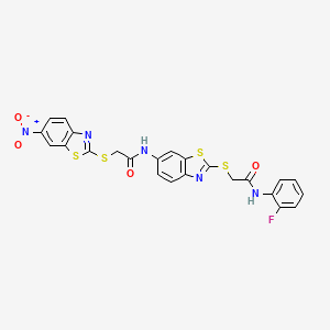 molecular formula C24H16FN5O4S4 B4953354 N-[2-({2-[(2-fluorophenyl)amino]-2-oxoethyl}thio)-1,3-benzothiazol-6-yl]-2-[(6-nitro-1,3-benzothiazol-2-yl)thio]acetamide 