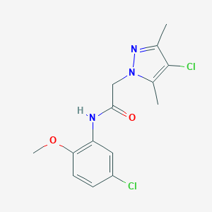 molecular formula C14H15Cl2N3O2 B495342 2-(4-chloro-3,5-dimethyl-1H-pyrazol-1-yl)-N-(5-chloro-2-methoxyphenyl)acetamide CAS No. 942874-68-2