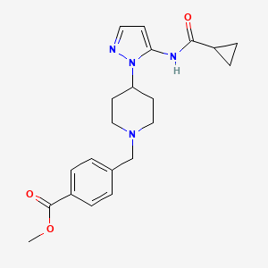 molecular formula C21H26N4O3 B4953738 methyl 4-[(4-{5-[(cyclopropylcarbonyl)amino]-1H-pyrazol-1-yl}-1-piperidinyl)methyl]benzoate 