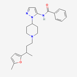 molecular formula C24H30N4O2 B4953769 N-(1-{1-[3-(5-methyl-2-furyl)butyl]-4-piperidinyl}-1H-pyrazol-5-yl)benzamide 