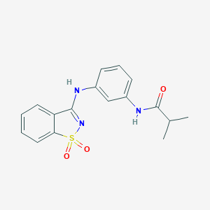 molecular formula C17H17N3O3S B495393 N-{3-[(1,1-dioxido-1,2-benzothiazol-3-yl)amino]phenyl}-2-methylpropanamide CAS No. 847480-28-8