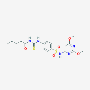 molecular formula C18H23N5O5S2 B495426 N-({4-[(2,6-dimethoxypyrimidin-4-yl)sulfamoyl]phenyl}carbamothioyl)pentanamide 