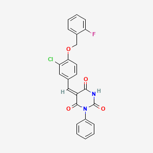 (5E)-5-[[3-chloro-4-[(2-fluorophenyl)methoxy]phenyl]methylidene]-1-phenyl-1,3-diazinane-2,4,6-trione