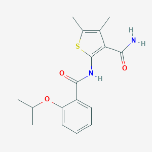 molecular formula C17H20N2O3S B495476 2-[(2-Isopropoxybenzoyl)amino]-4,5-dimethyl-3-thiophenecarboxamide 